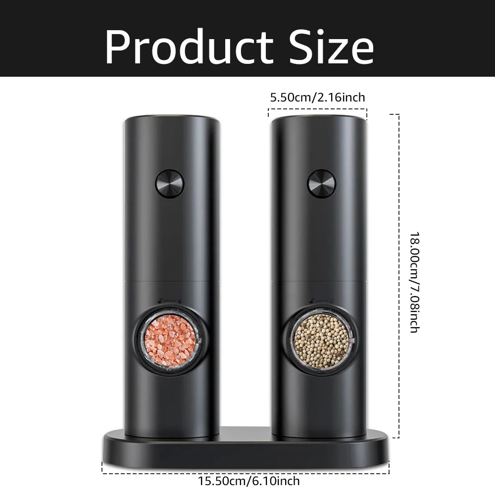 Electric salt grinder with light. Modern stainless steel design for precise seasoning.