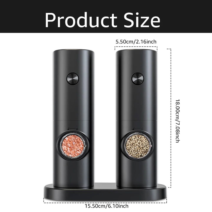 Electric salt grinder with light. Modern stainless steel design for precise seasoning.