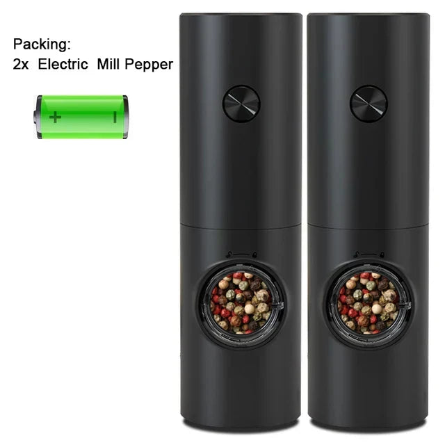 Electric pepper grinder with adjustable coarseness. Stainless steel automatic mill for cooking.