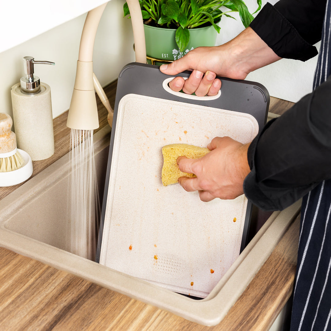 Durable stainless steel chopping board, SteelSafe, dishwasher safe & long-lasting for busy kitchens.