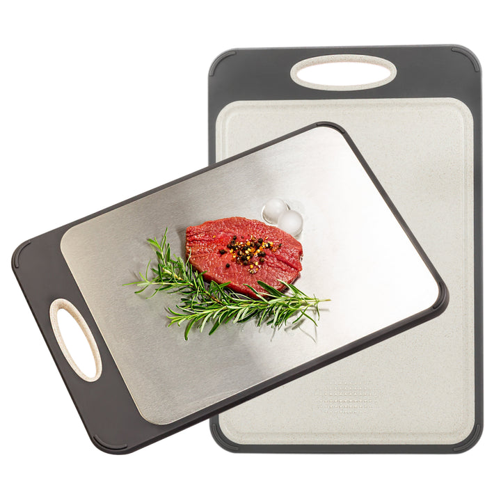 Eco-friendly SteelSafe stainless steel chopping board, hygienic, durable, and sustainable for kitchens.