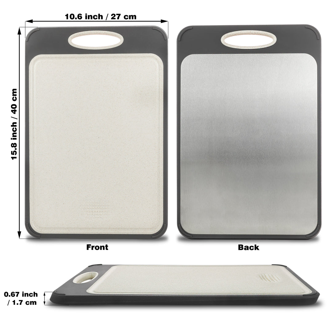 Premium non-porous stainless steel chopping board, SteelSafe, ensures superior kitchen hygiene & durability.