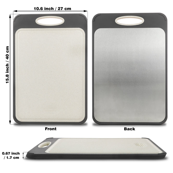 Premium non-porous stainless steel chopping board, SteelSafe, ensures superior kitchen hygiene & durability.