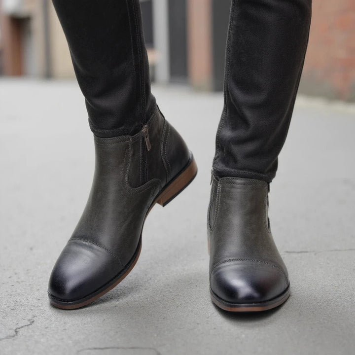 Urban men's stylish brown Chelsea boots, comfortable for city adventures with side-zip.