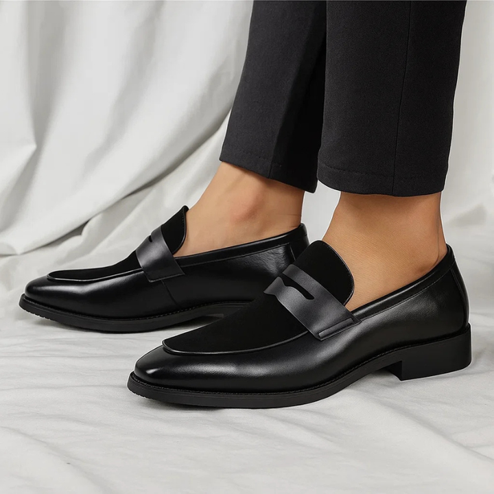 Elegant men's penny loafers, classic design with sleek finish. Essential comfortable slip-on dress shoes for men.