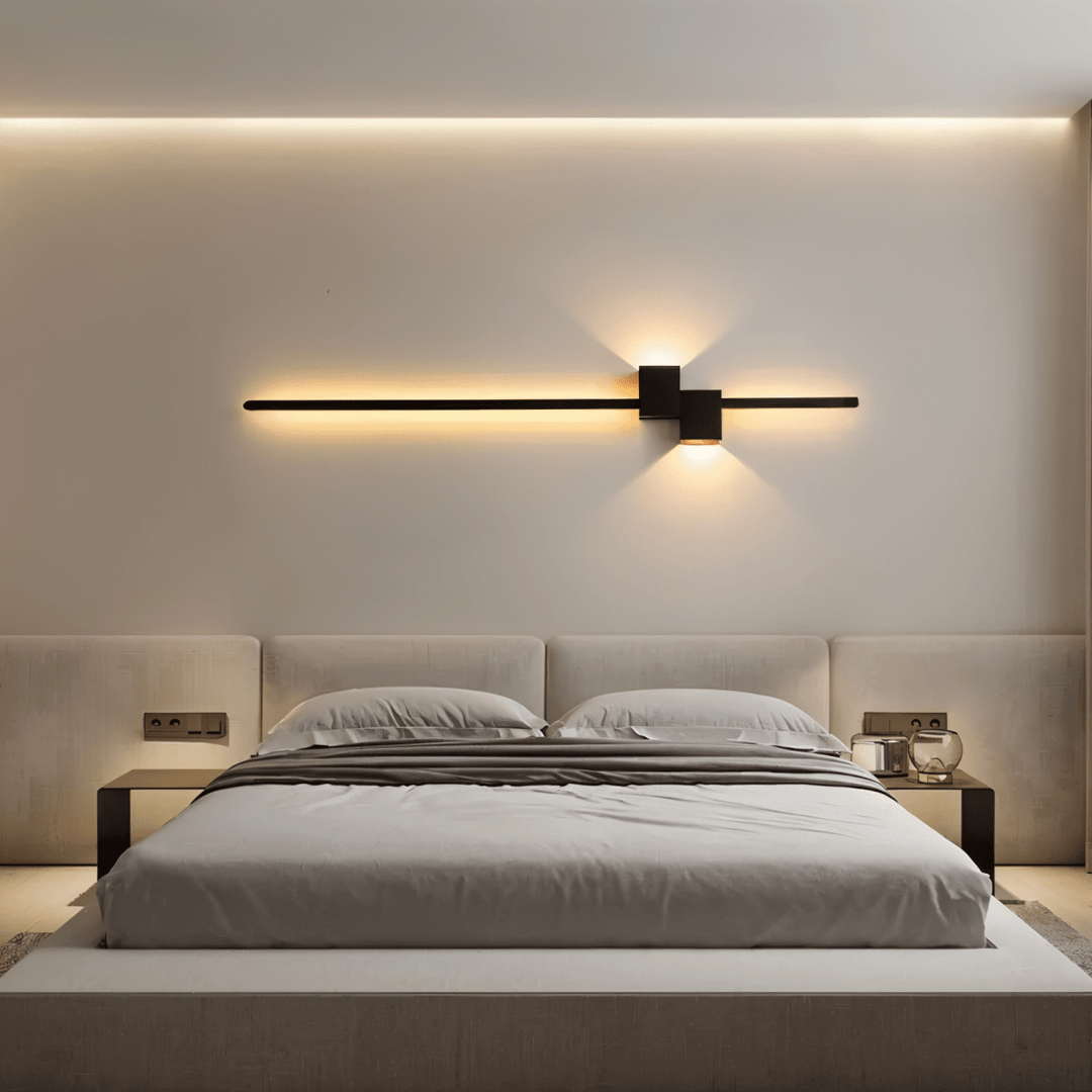 Sleek modern linear LED wall light, ideal for elegant home ambiance & minimalist decor.