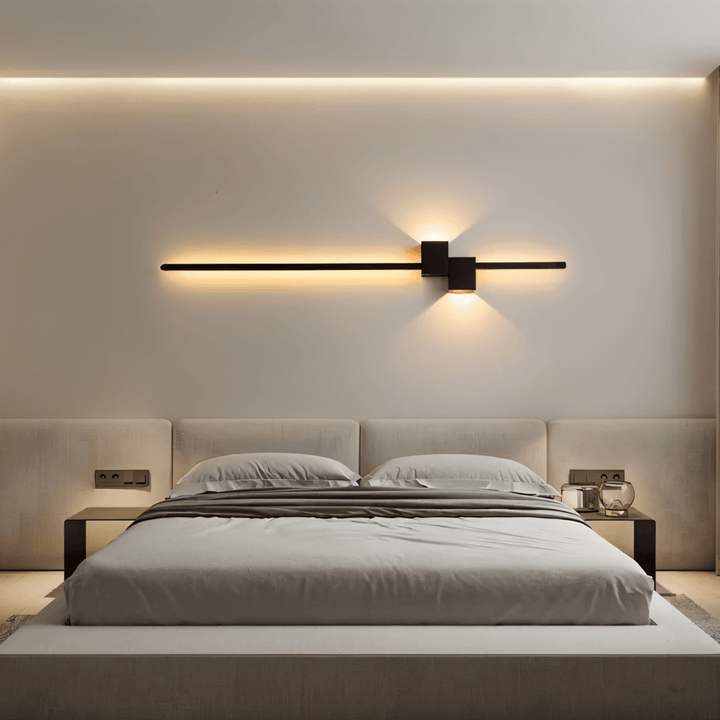 Sleek modern linear LED wall light, ideal for elegant home ambiance & minimalist decor.