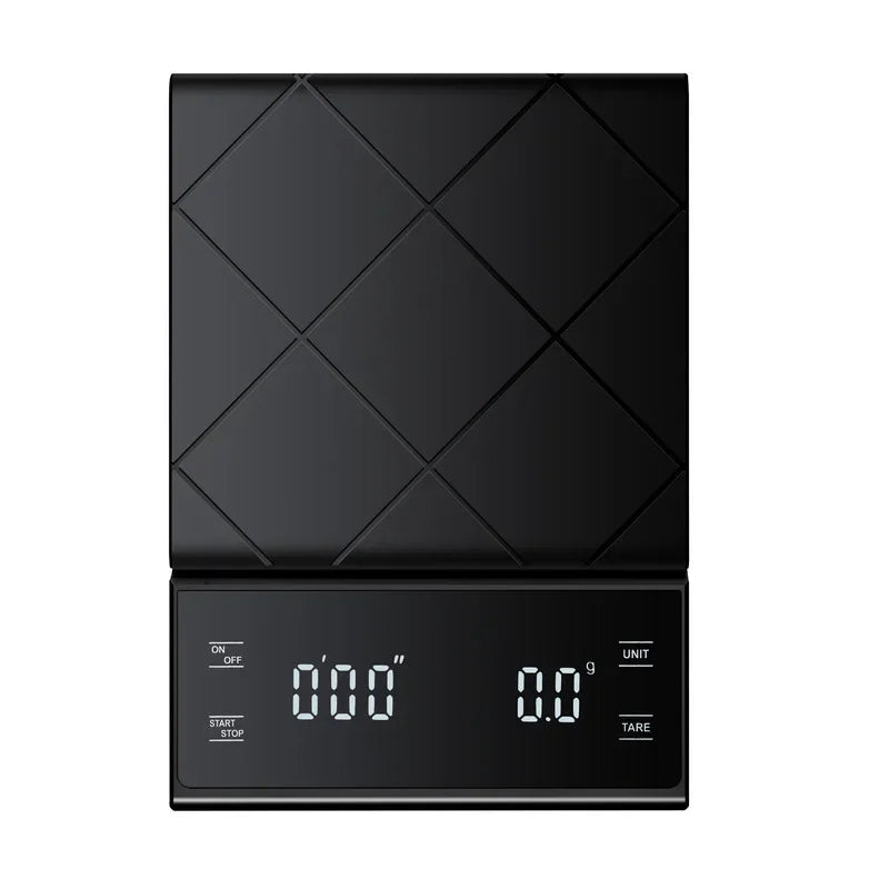 Close-up of a digital kitchen scale showing weight on a clear LCD screen, perfect for accurate cooking & baking.