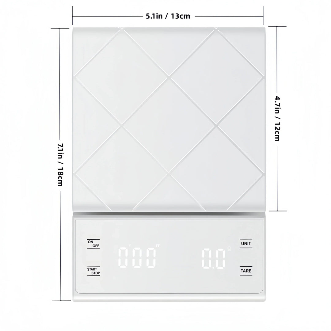 Top-down view of a slim, black digital kitchen scale. A versatile food & coffee scale for home kitchen accuracy.