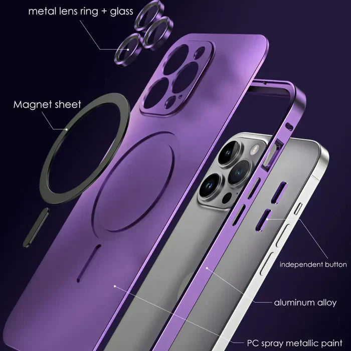 Black metal MagSafe compatible iPhone case, a robust accessory for ultimate phone protection and sleek design.