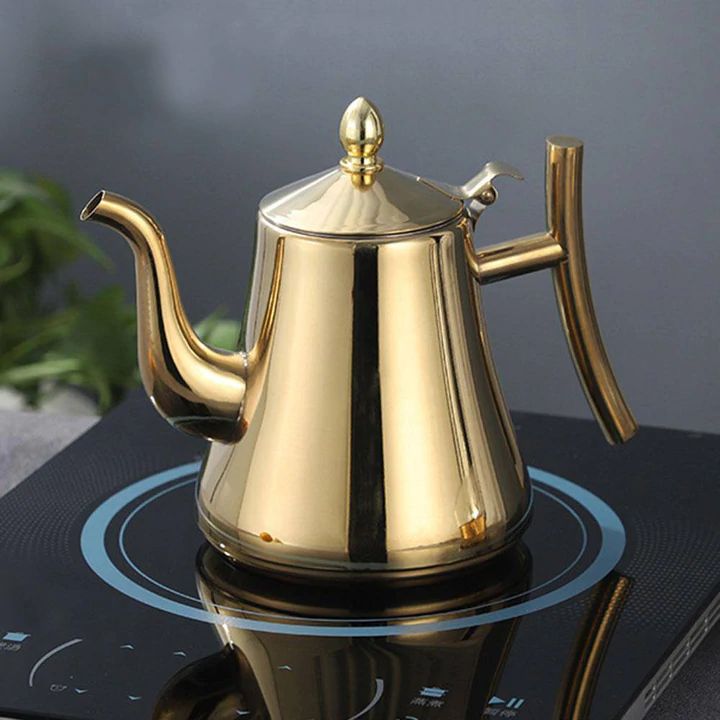 Sleek stainless steel induction kettle with integrated filter for clean, pure stovetop boiled water.