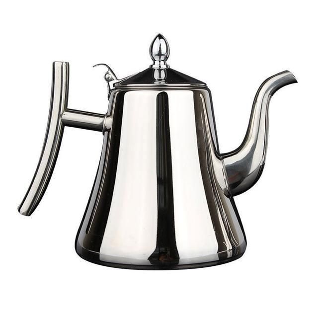 Versatile stainless steel induction kettle & coffee pot with integrated filter, suitable for all stovetops.