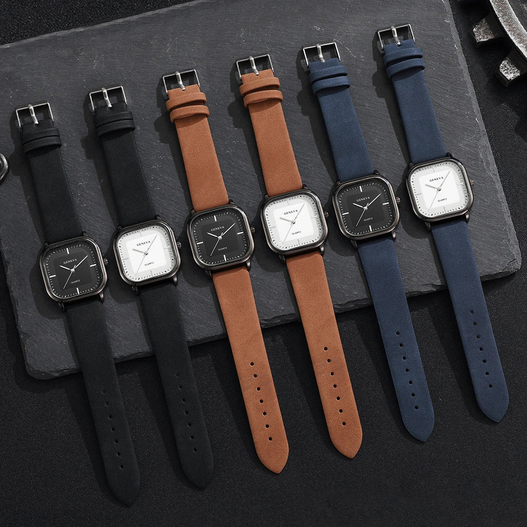 Modern square dial watch, an elegant unisex accessory featuring a clean, minimalist face.