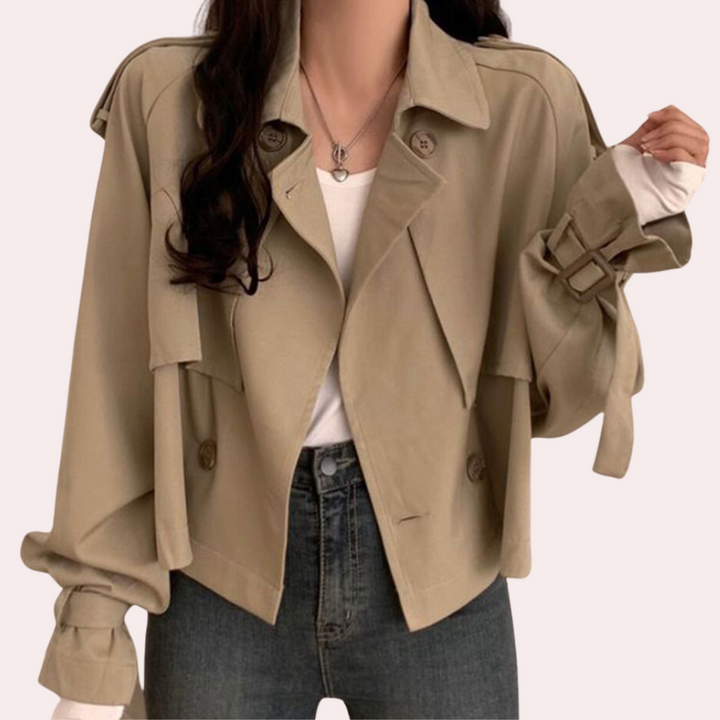 Sleek Women's Sienna modern short jacket in black, versatile for casual or office wear. Stylish outerwear.