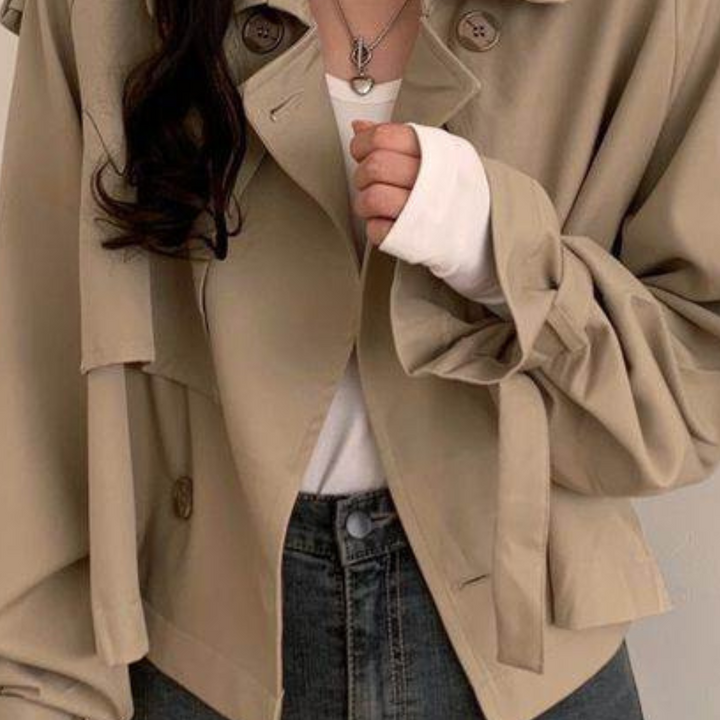Stylish khaki Women's Sienna short jacket. Modern outerwear, perfect for layering and everyday fashion.