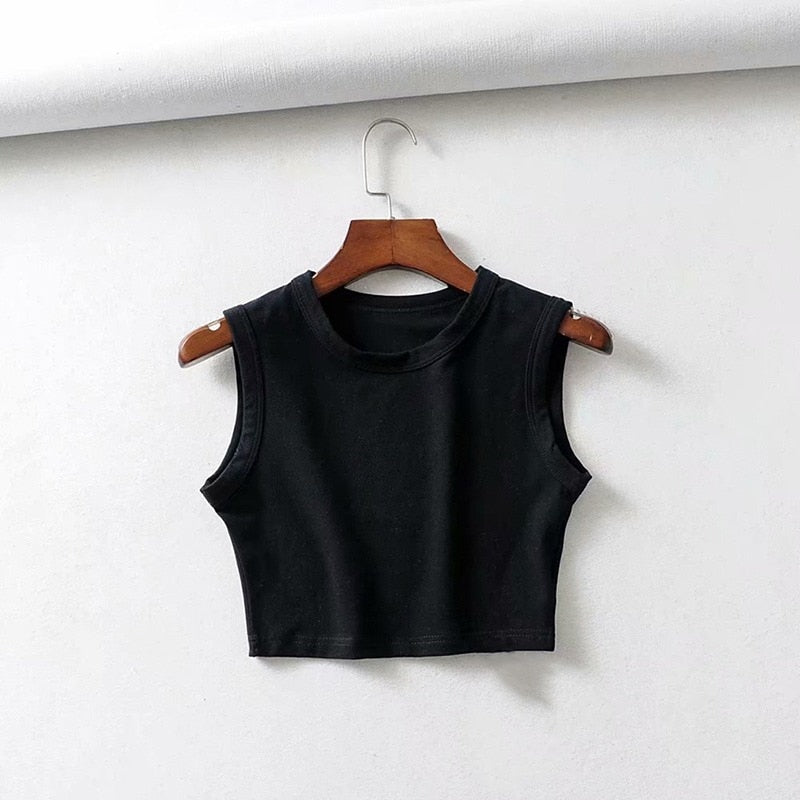 Stylish women's sleeveless crop top in a sleek, lightweight design. Perfect for summer fashion & everyday wear.