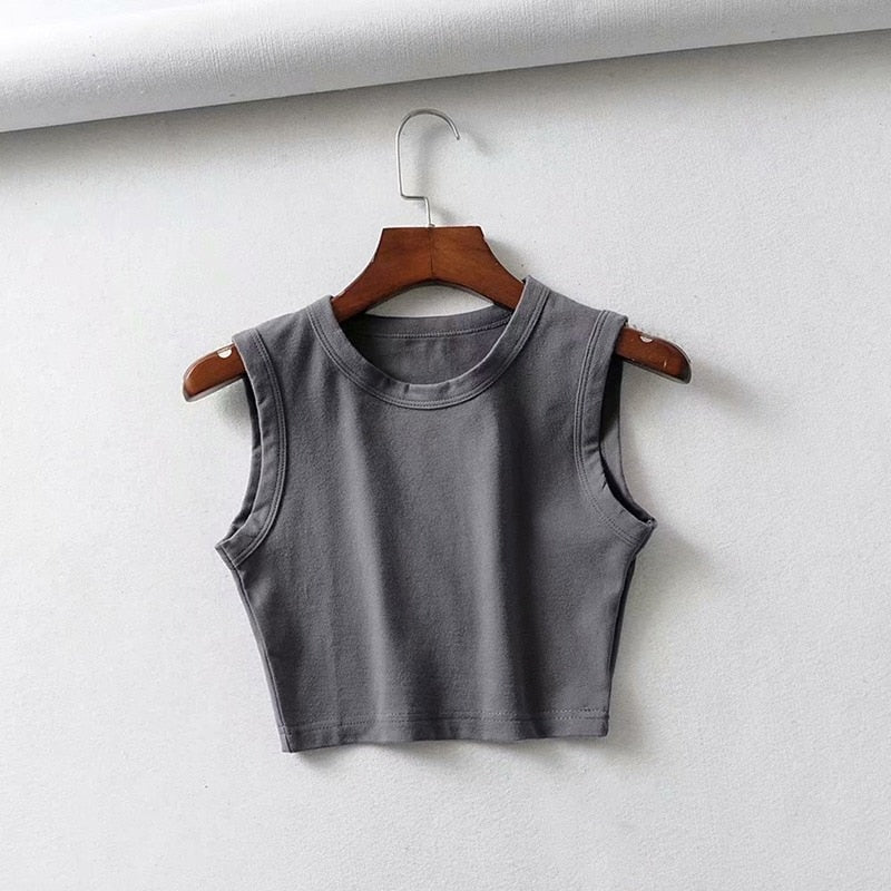 Soft, lightweight women's sleeveless crop top. Everyday comfort and sleek design for summer casual outfits.