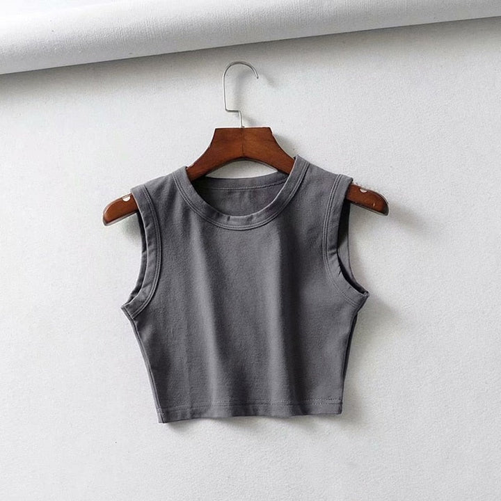 Soft, lightweight women's sleeveless crop top. Everyday comfort and sleek design for summer casual outfits.