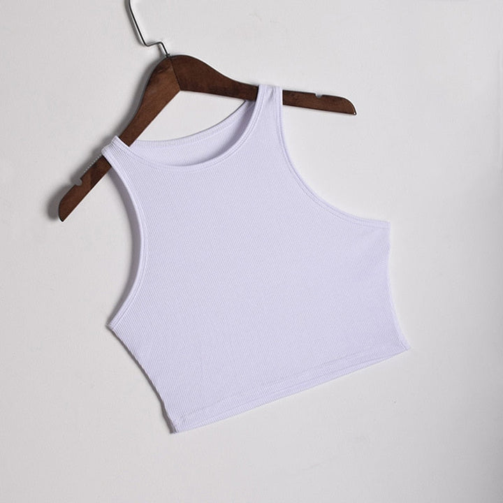 Modern women's sleeveless crop top for summer. Lightweight, comfortable & sleek for daily casual fashion.