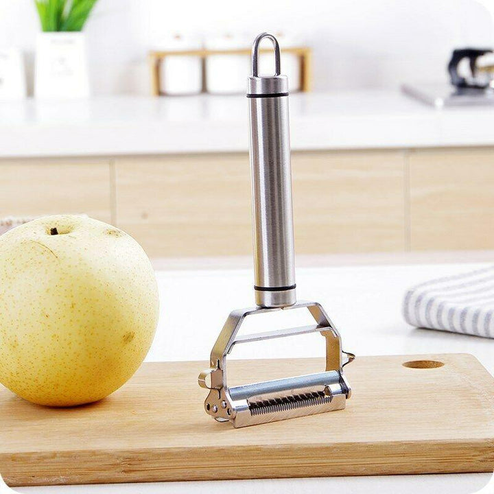 SliceMate dual blade vegetable & julienne peeler. Ergonomic stainless steel tool for safe kitchen food prep.