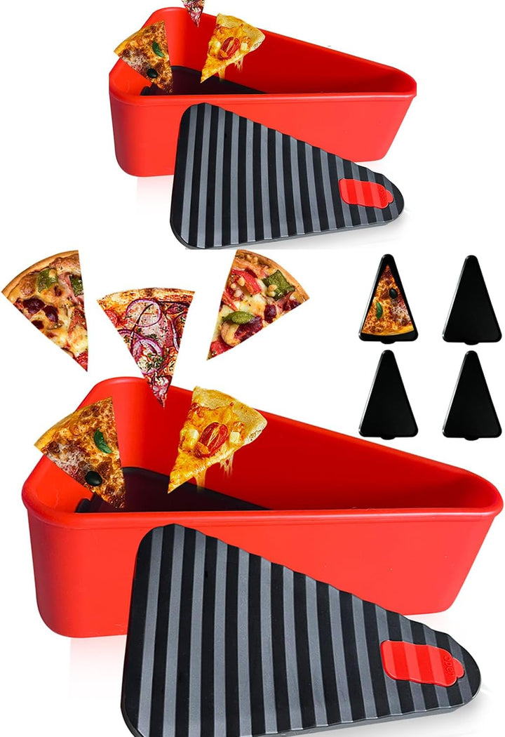Silicone food container, specifically designed for pizza slices, 2-tray system