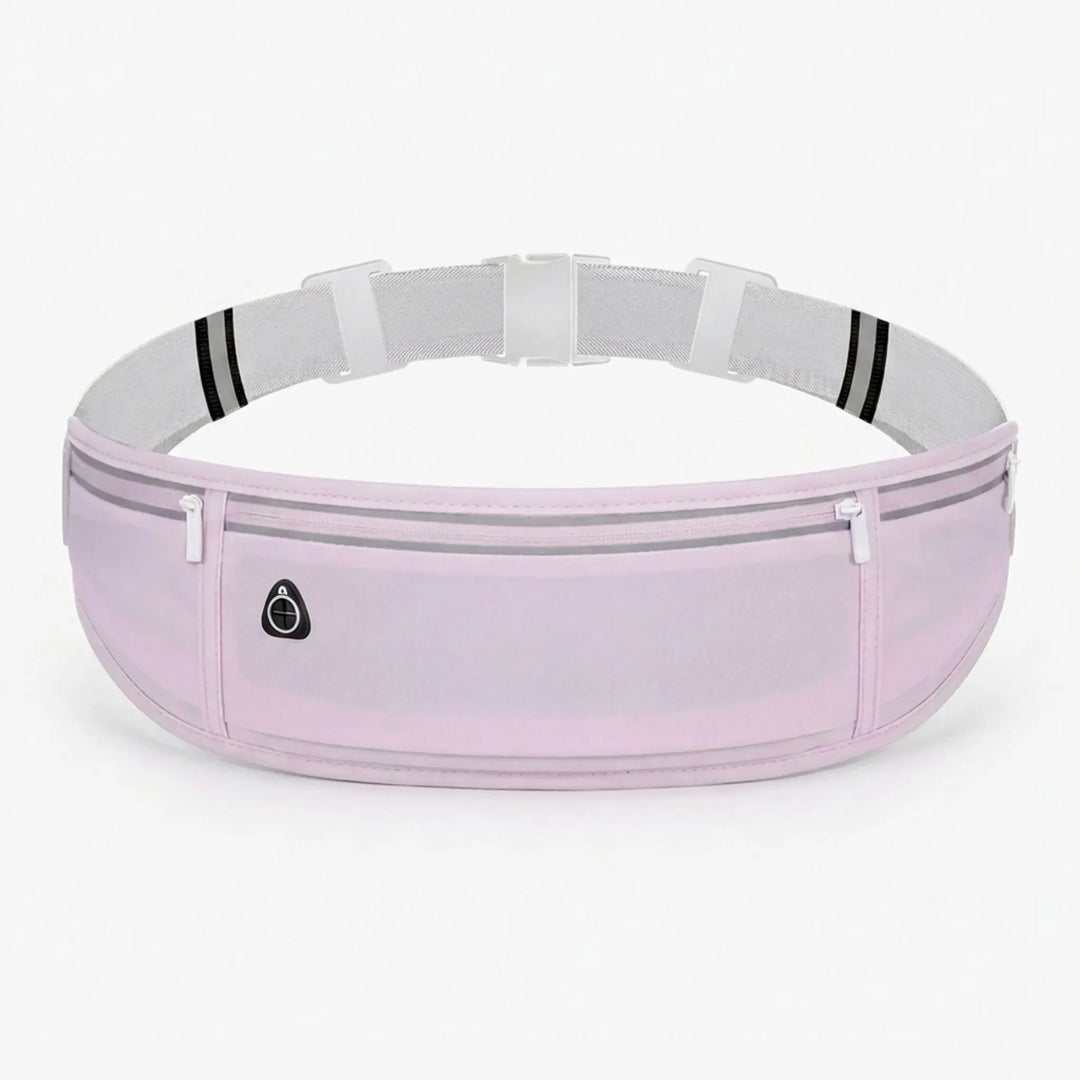 Reflective blue slim fanny pack for secure phone storage during night runs and intense workouts.