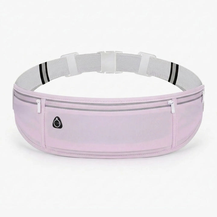 Reflective blue slim fanny pack for secure phone storage during night runs and intense workouts.