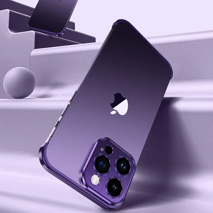 StealthShield iPhone case in various colors: deep purple, black, blue, red, gold, titanium