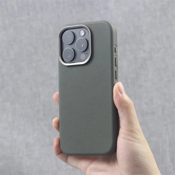 Hand holding a slim iPhone protective cover, showcasing its non-slip secure grip and elegant design.