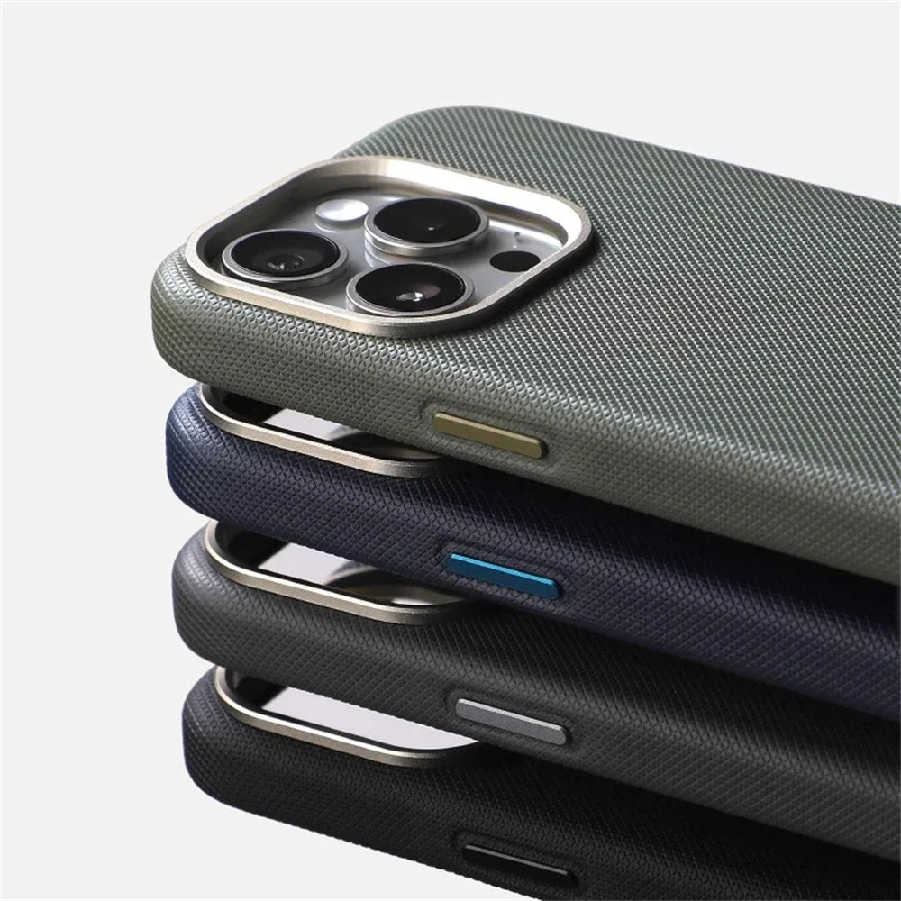 Back view of a black slim iPhone protective case, highlighting Magsafe compatibility and secure non-slip texture.