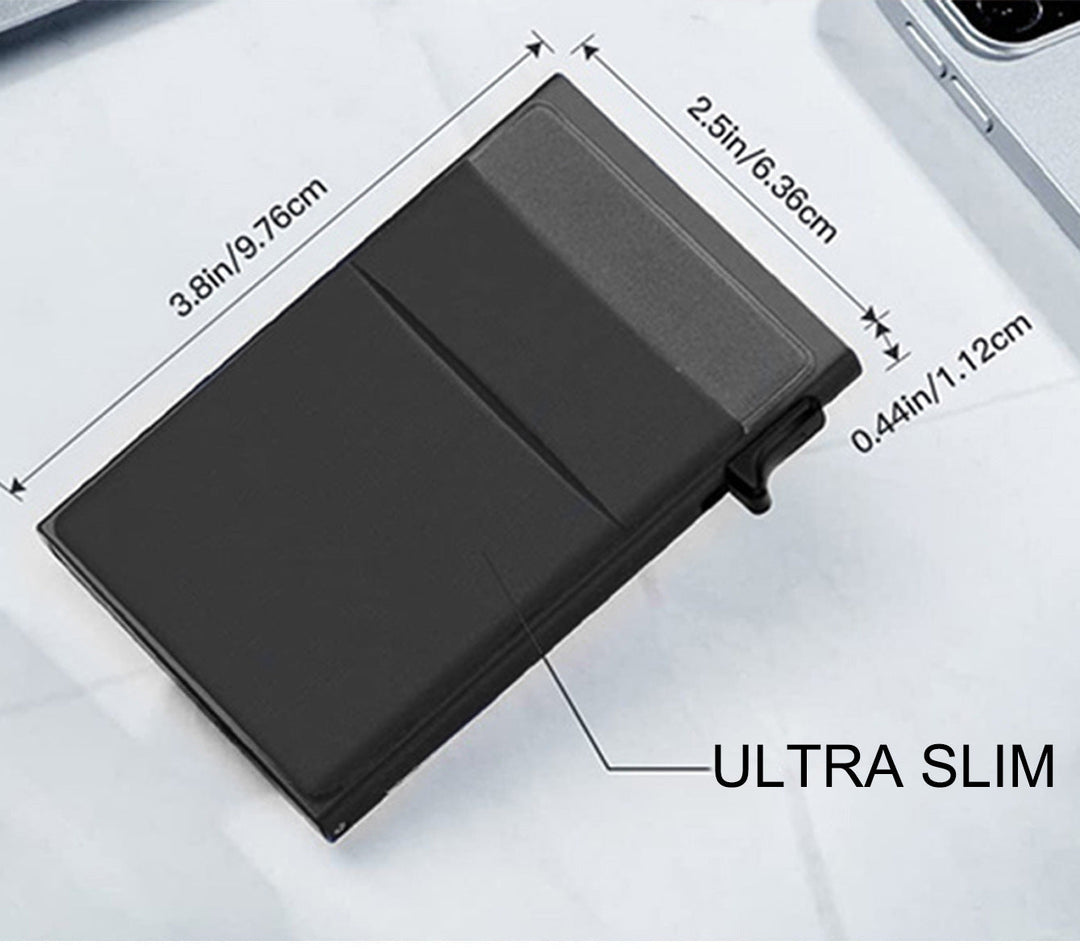 Men's slim wallet, RFID protected, highlighting its compact size and durability