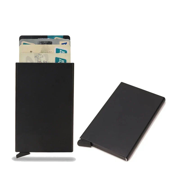 Card protector wallet, dark metal, designed for modern men seeking RFID safety