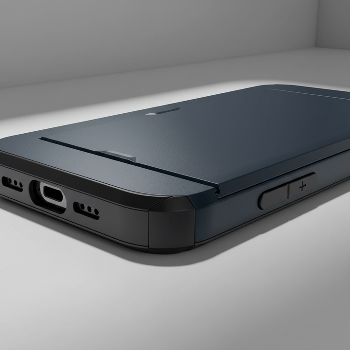 CardaShield slim iPhone case in navy blue. Shock-absorbing TPU & polycarbonate design.