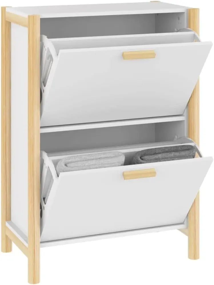 Slim white entryway shoe cabinet by TidyStep with dust-proof doors for space-saving home organization.