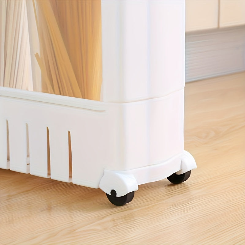Versatile SlimGlide rolling utility cart, a slim plastic storage organizer on wheels for any room, maximizing narrow space.