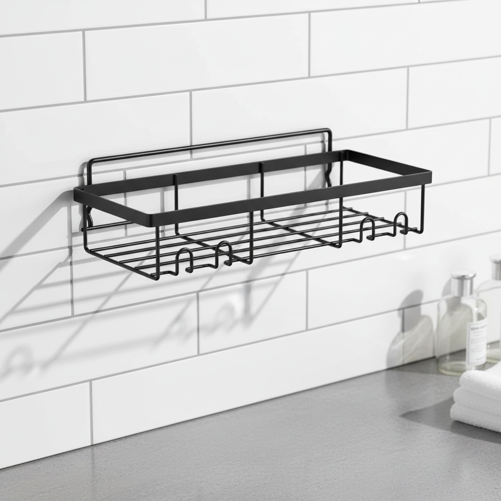 SlimShelf set of 2 matte black minimalist wall shelves for bathroom storage