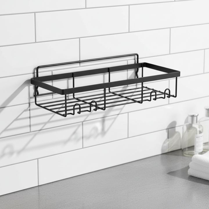SlimShelf set of 2 matte black minimalist wall shelves for bathroom storage