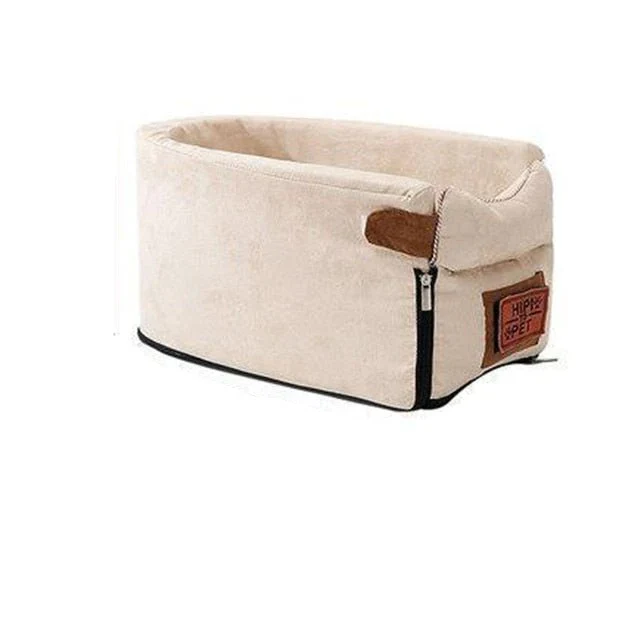Small pet car safety seat for dogs & cats ensures secure travel. Comfortable pet armrest carrier for vehicle trips.