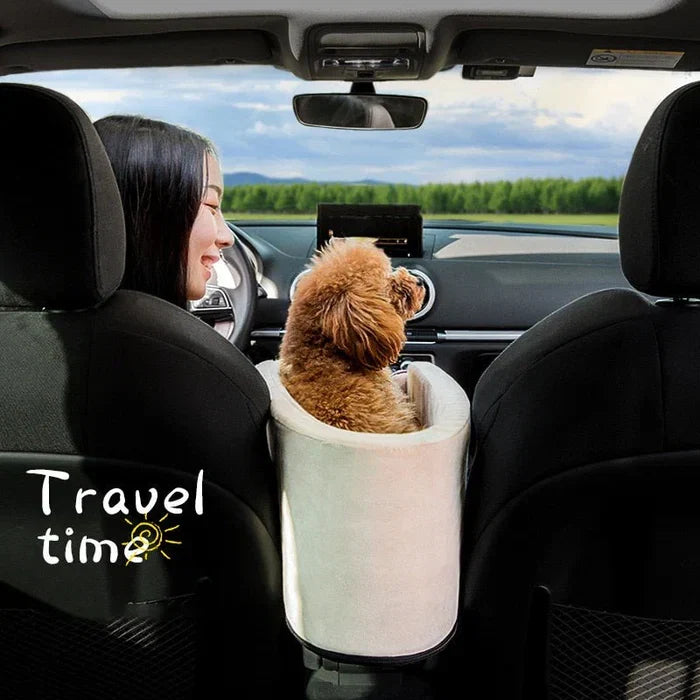Comfortable small dog car seat & cat safety booster for secure vehicle travel. Keeps pets safe & cozy on trips.