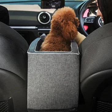 Pet armrest car safety seat for small dogs & cats. Provides secure & comfortable travel, a must-have vehicle accessory.