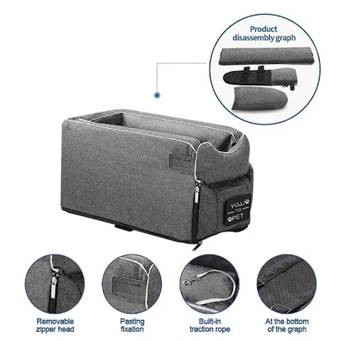 Premium small pet car seat for dogs & cats. Secure & comfortable travel bag ensures safety on car trips for small pets.