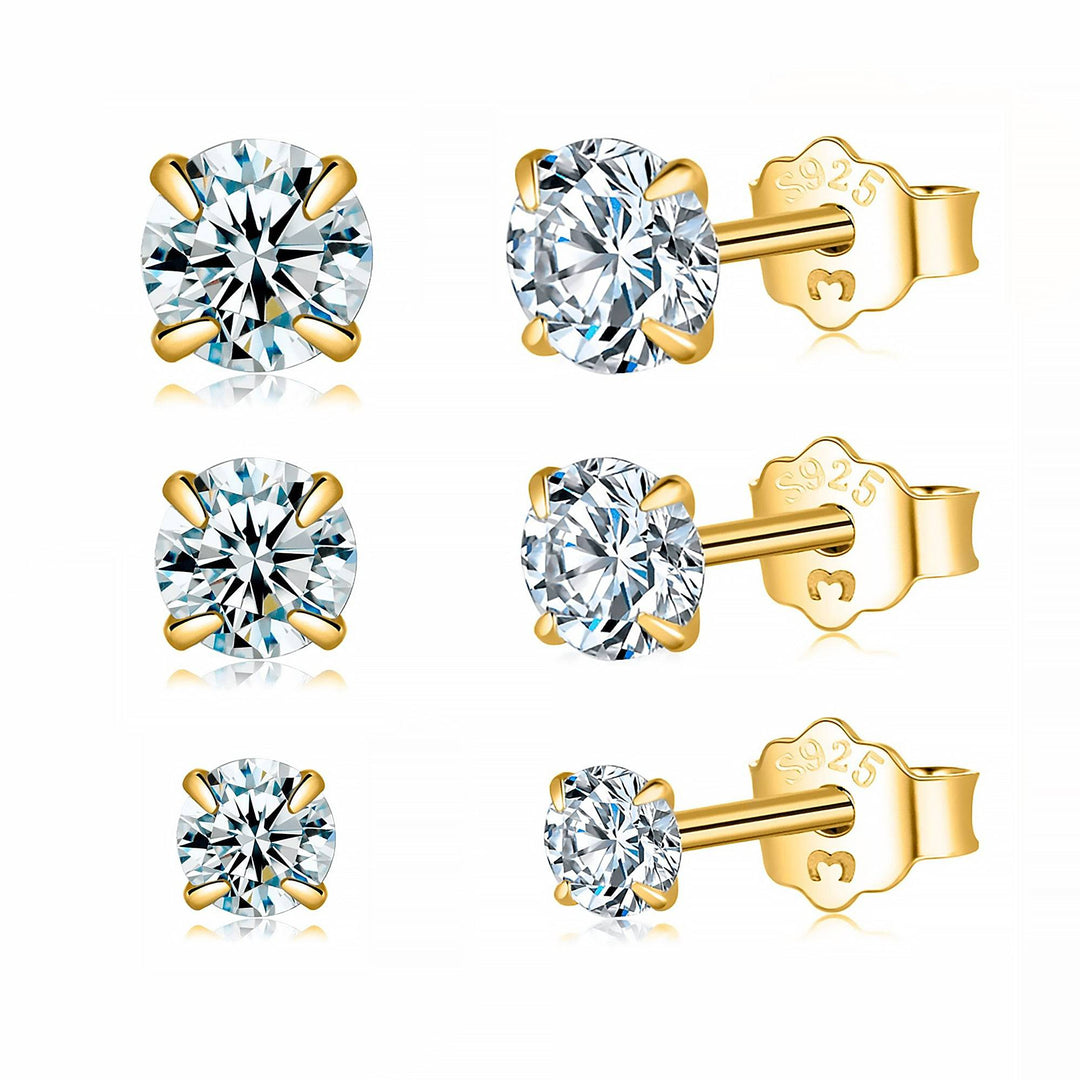 Gold plated zirconia studs, women's minimalist jewelry, brilliant shine.