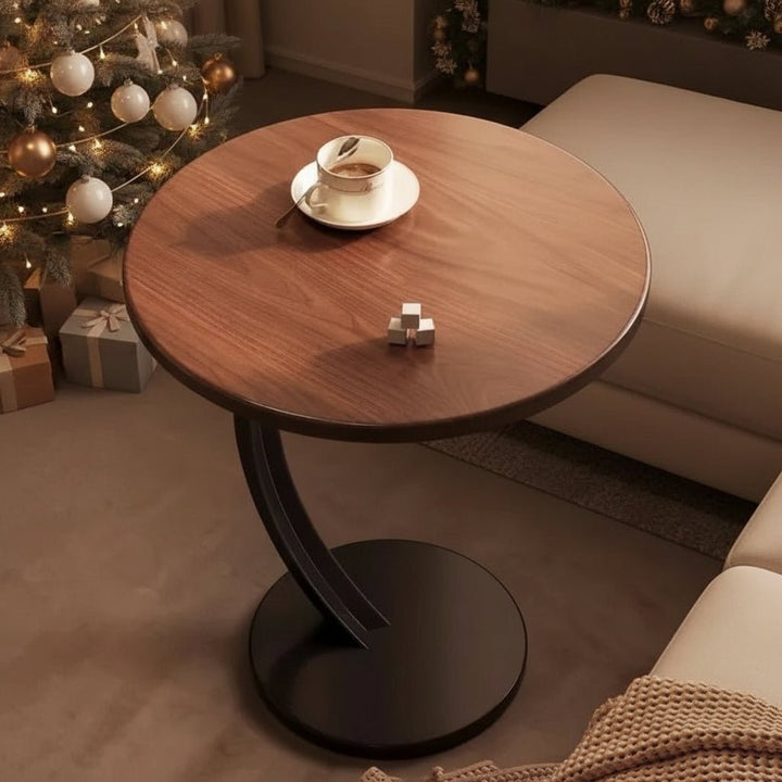 Versatile SMALLIX round accent table, ideal for small spaces; functions as a nightstand or end table.