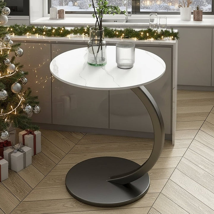 Angled view of the SMALLIX round side table, highlighting its modern design & reinforced frame for small homes.