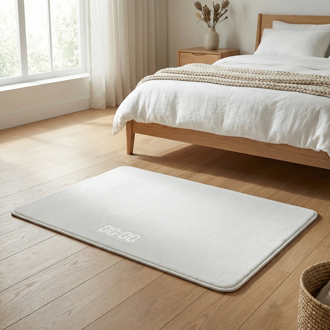 Smart alarm mat for heavy sleepers. Pressure-sensitive rug with stylish wave design to ensure you wake up.