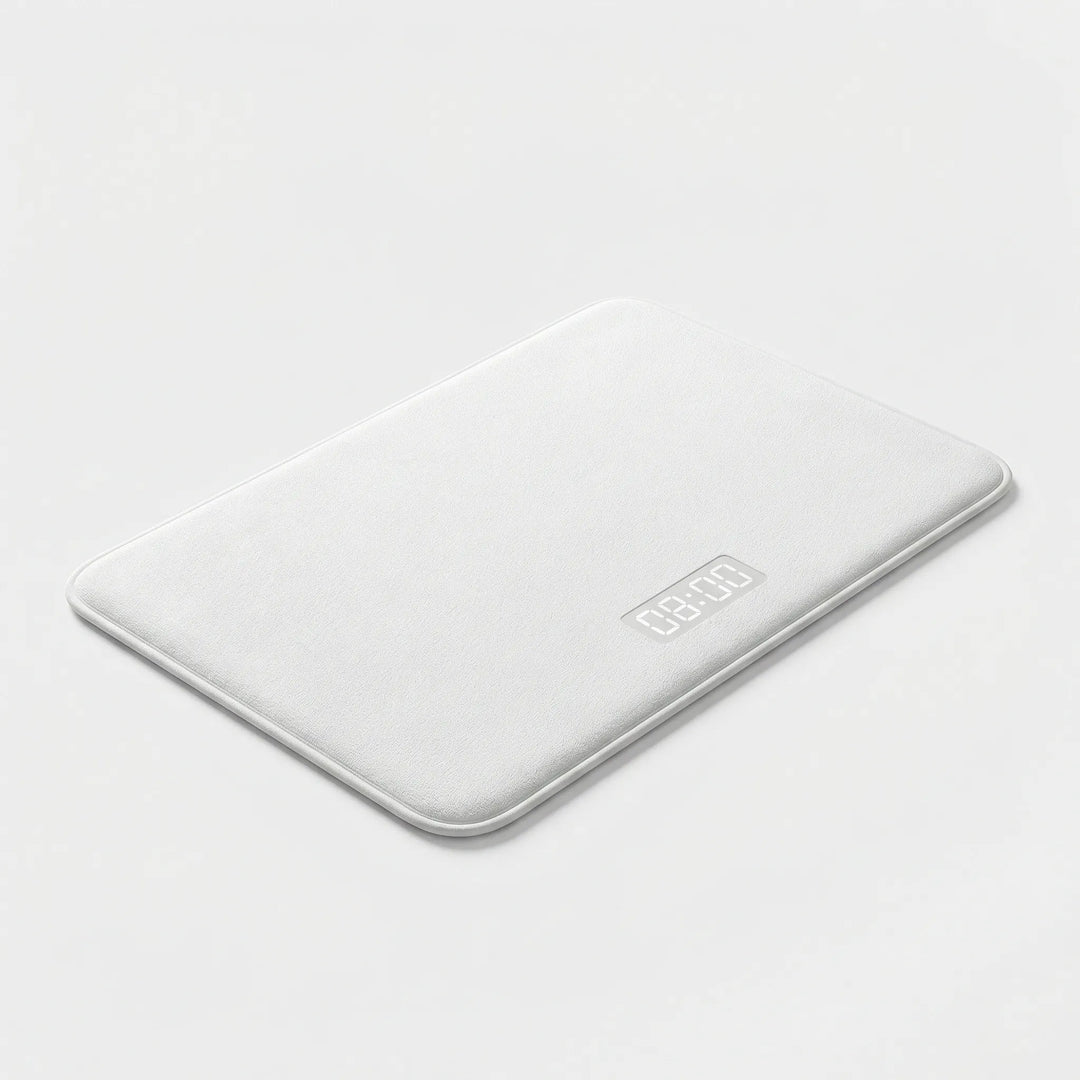 Flowique smart alarm mat with modern wave design. Innovative bedroom gadget for a consistent morning routine.
