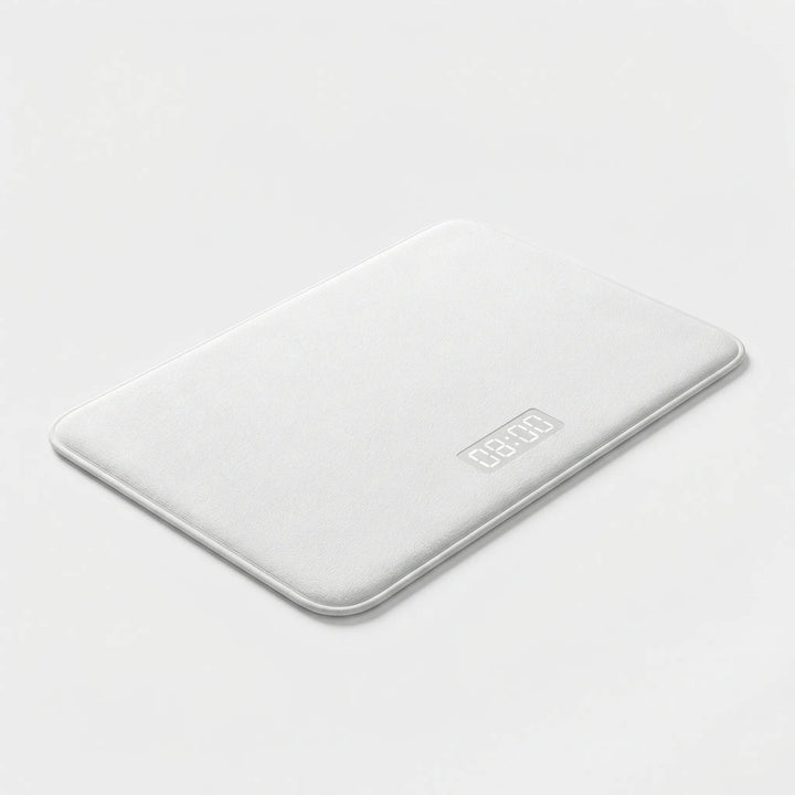 Flowique smart alarm mat with modern wave design. Innovative bedroom gadget for a consistent morning routine.