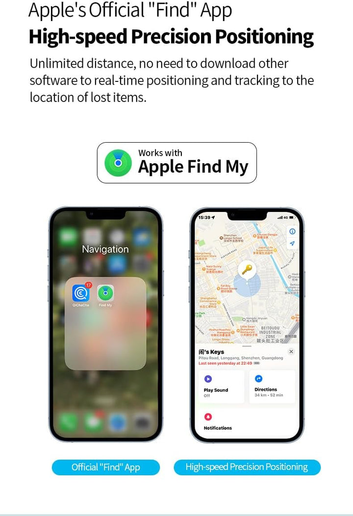 Apple-compatible anti-lost device keychain showing its compact design, silver color