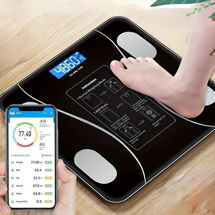 Smart Body Analysis Scale, FitScale, for comprehensive health tracking. Measures weight, BMI, body fat, muscle.
