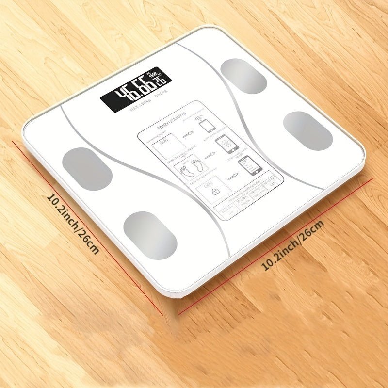 Bluetooth smart scale, FitScale, syncs body composition data to app for easy health tracking & weight management.
